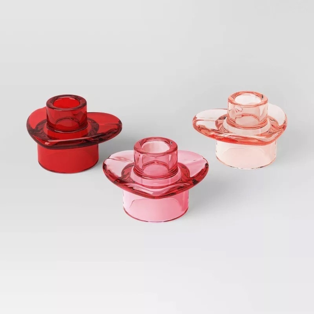 3pk Glass Heart Valentine's Candle Holders - Threshold